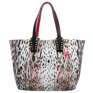 Christian Louboutin CABATA Spiked Studded Gigi Leopard Canvas Tote Bag